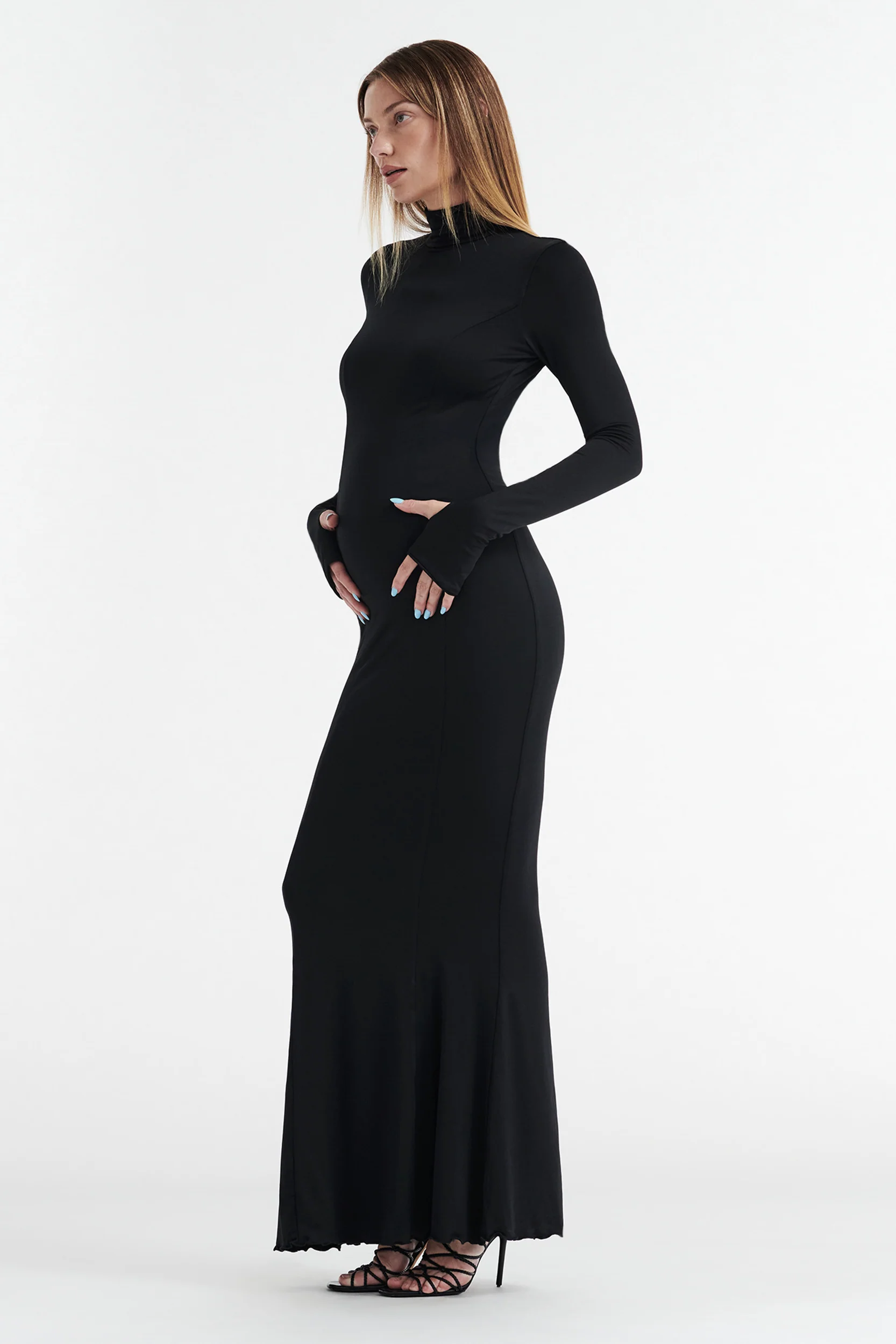 AUDREY TURTLENECK LONG SLEEVE MAXI DRESS - BLACK - Image 4
