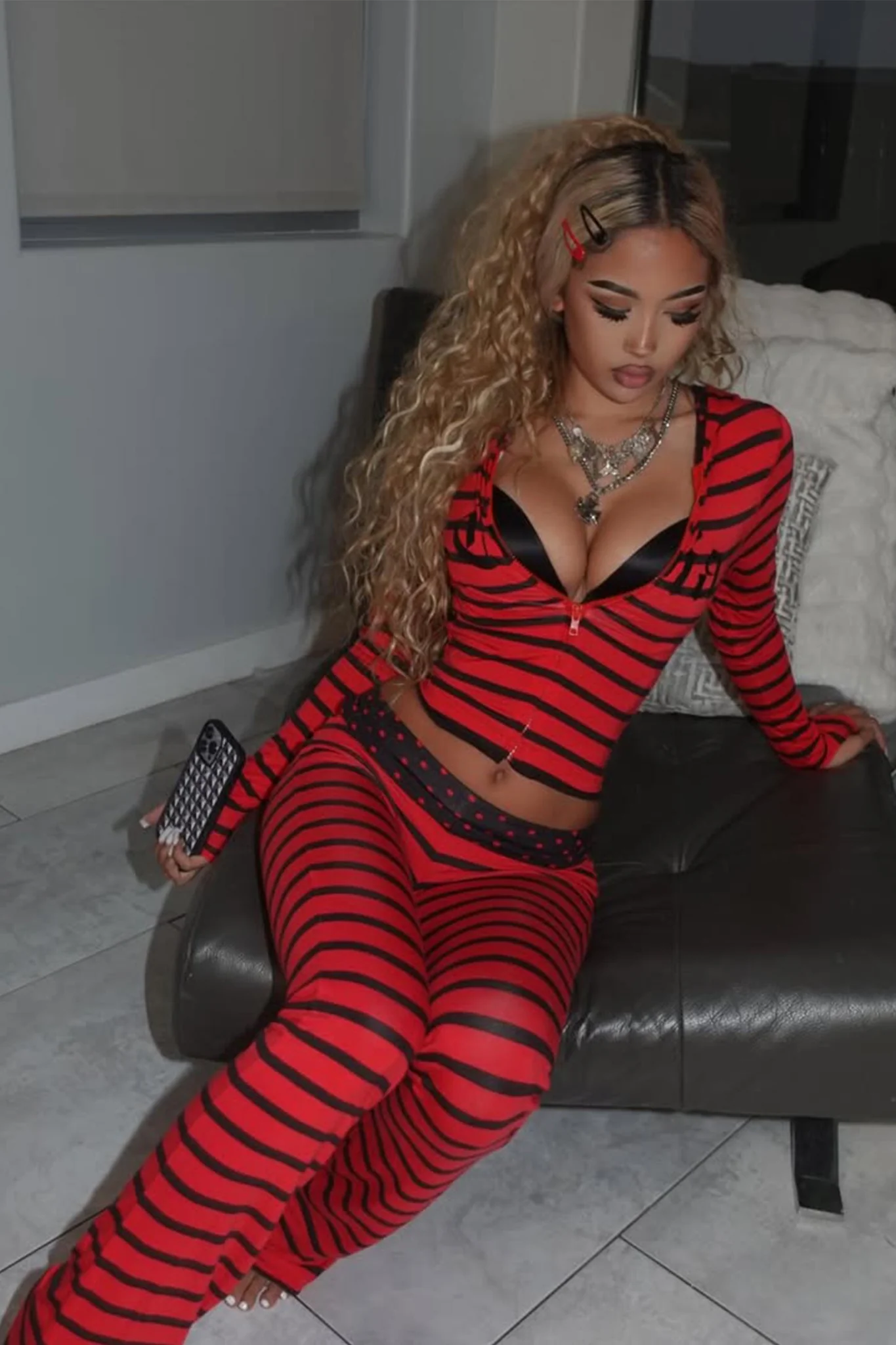 BLARE FOLDOVER TRACKPANT - RED AND BLACK STRIPE - Image 4