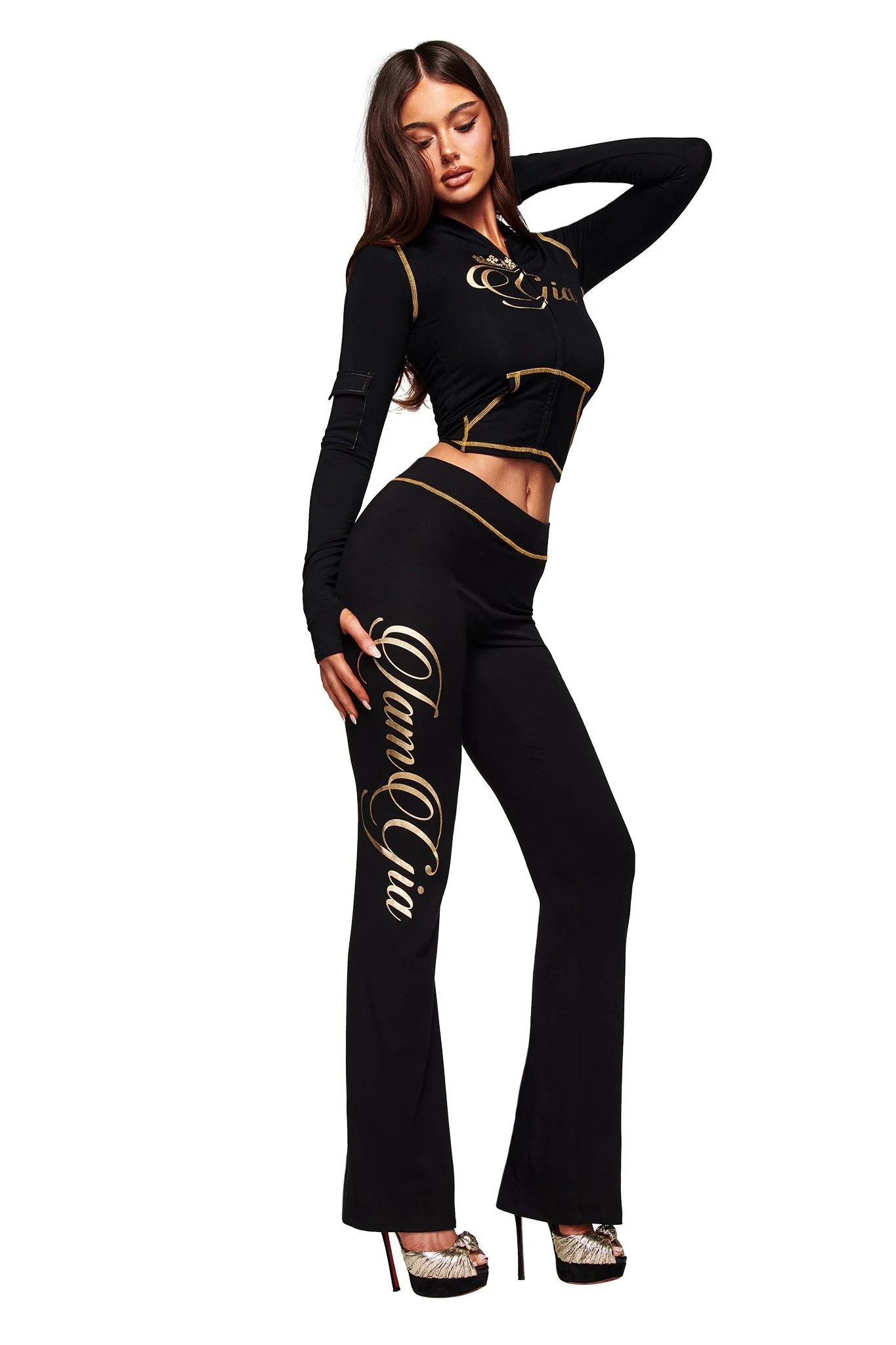BLARE FORM MULTI POCKET HOODIE - BLACK AND GOLD - Image 2