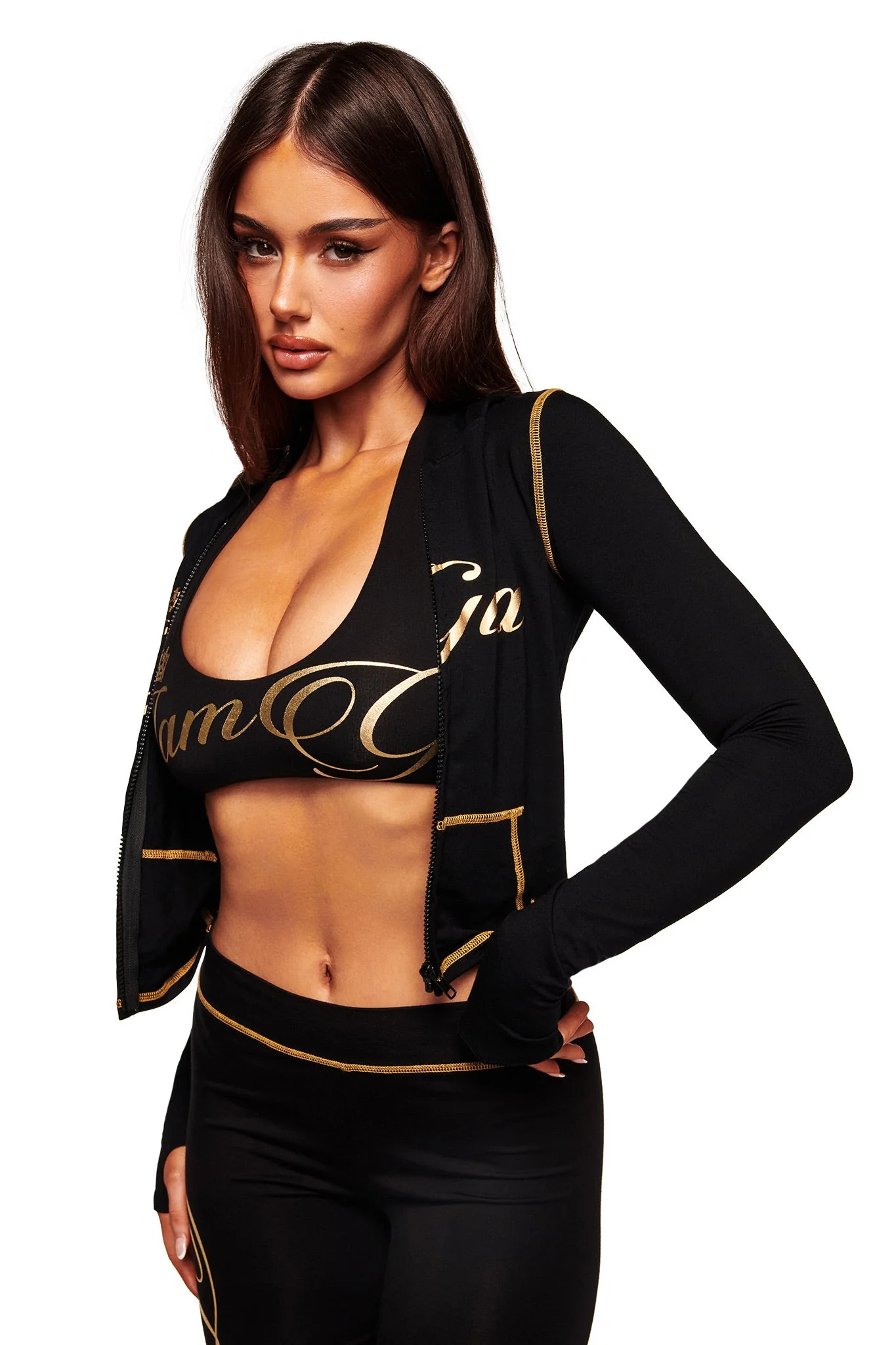 BLARE FORM MULTI POCKET HOODIE - BLACK AND GOLD - Image 5