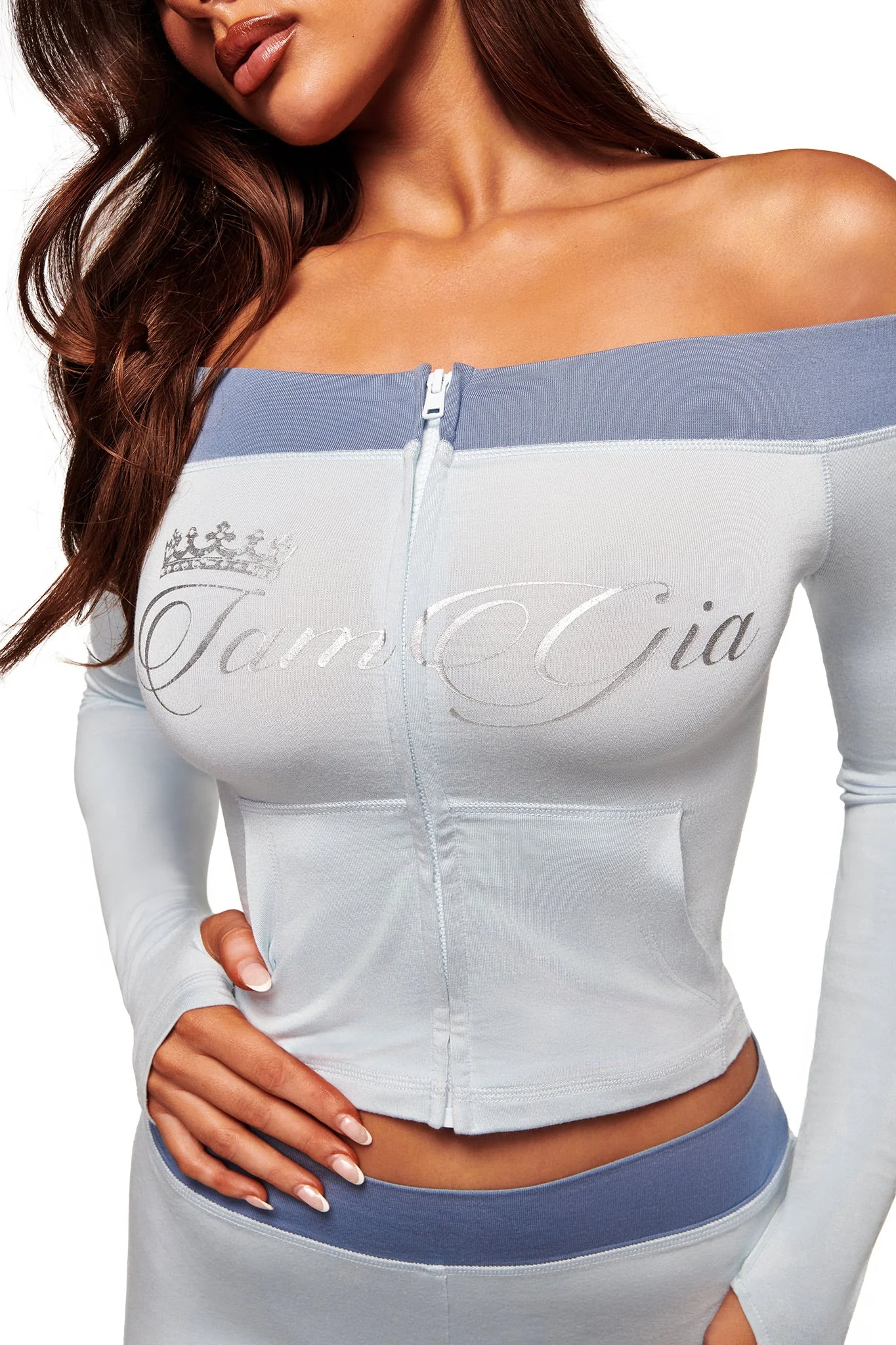 BLARE OFF SHOULDER TOP - TWO TONE POWDER BLUE - Image 4