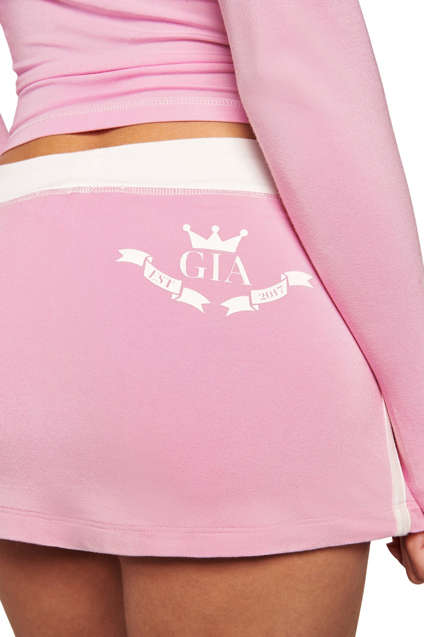 BLARE PIPING MICRO SKORT - BABY PINK AND WHITE - Image 7