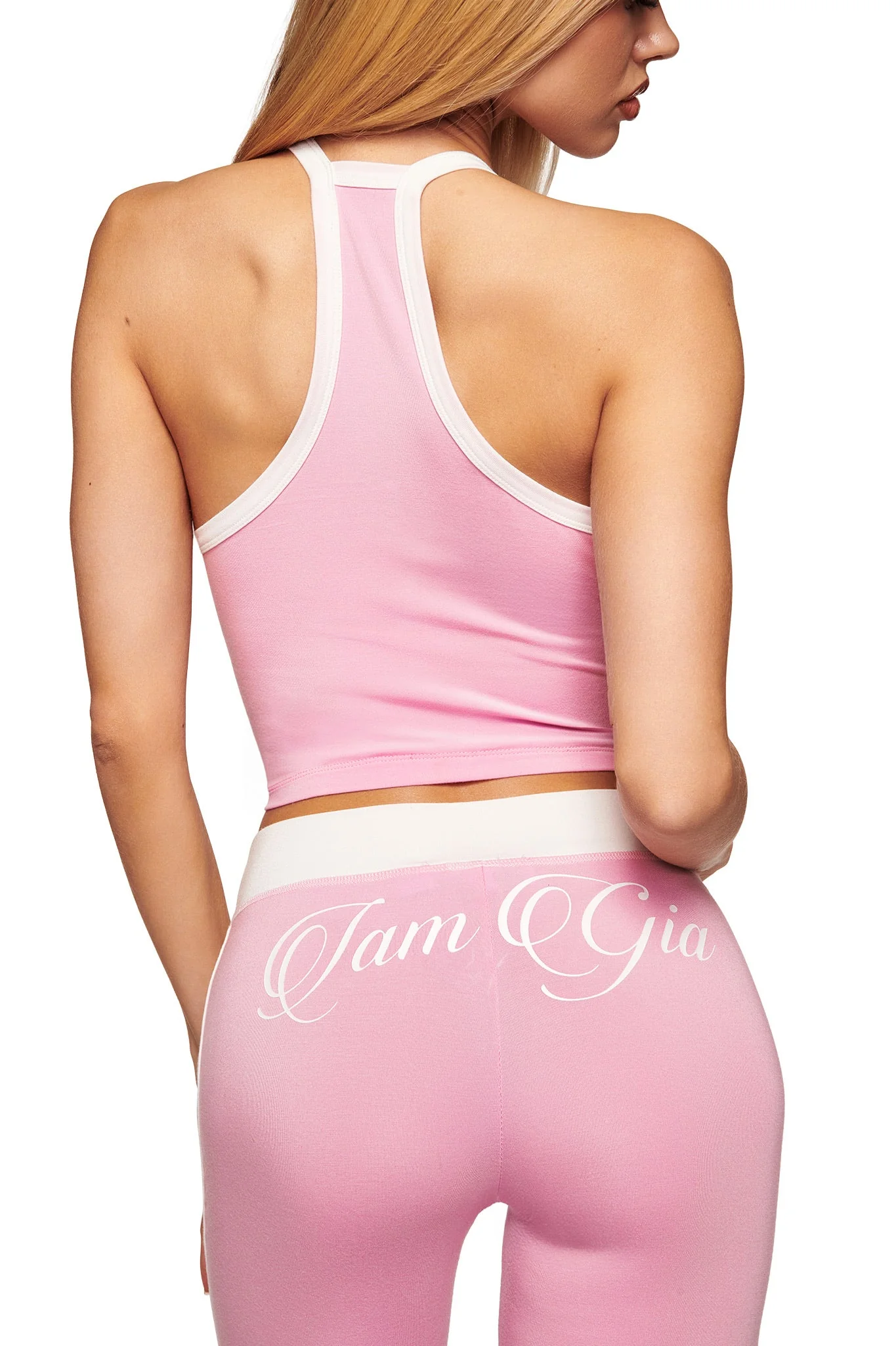 BLARE PIPING TRACKPANT - BABY PINK AND WHITE - Image 4