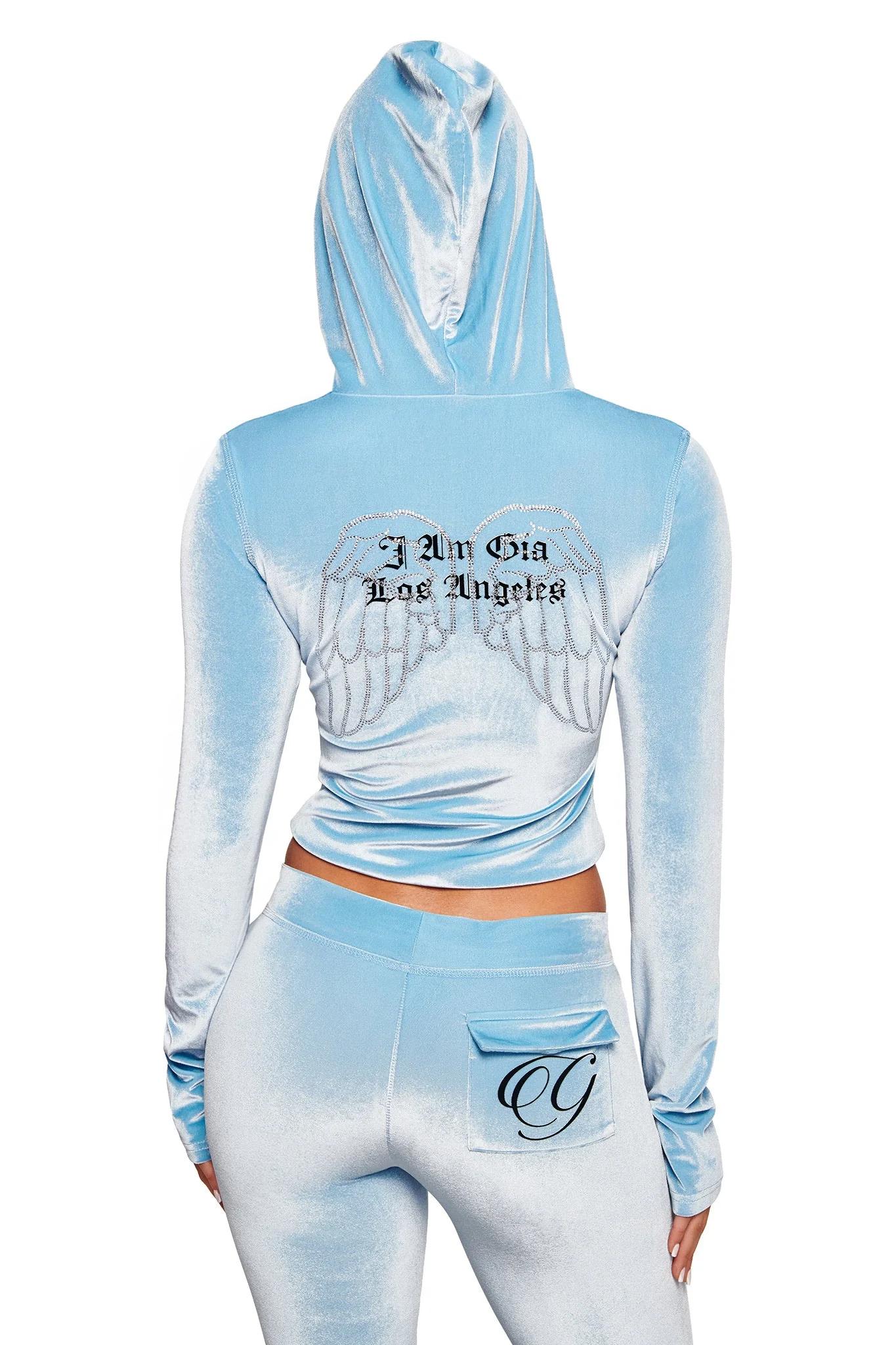 BLARE VELOUR POCKET HOODIE - ICE BLUE - Image 6