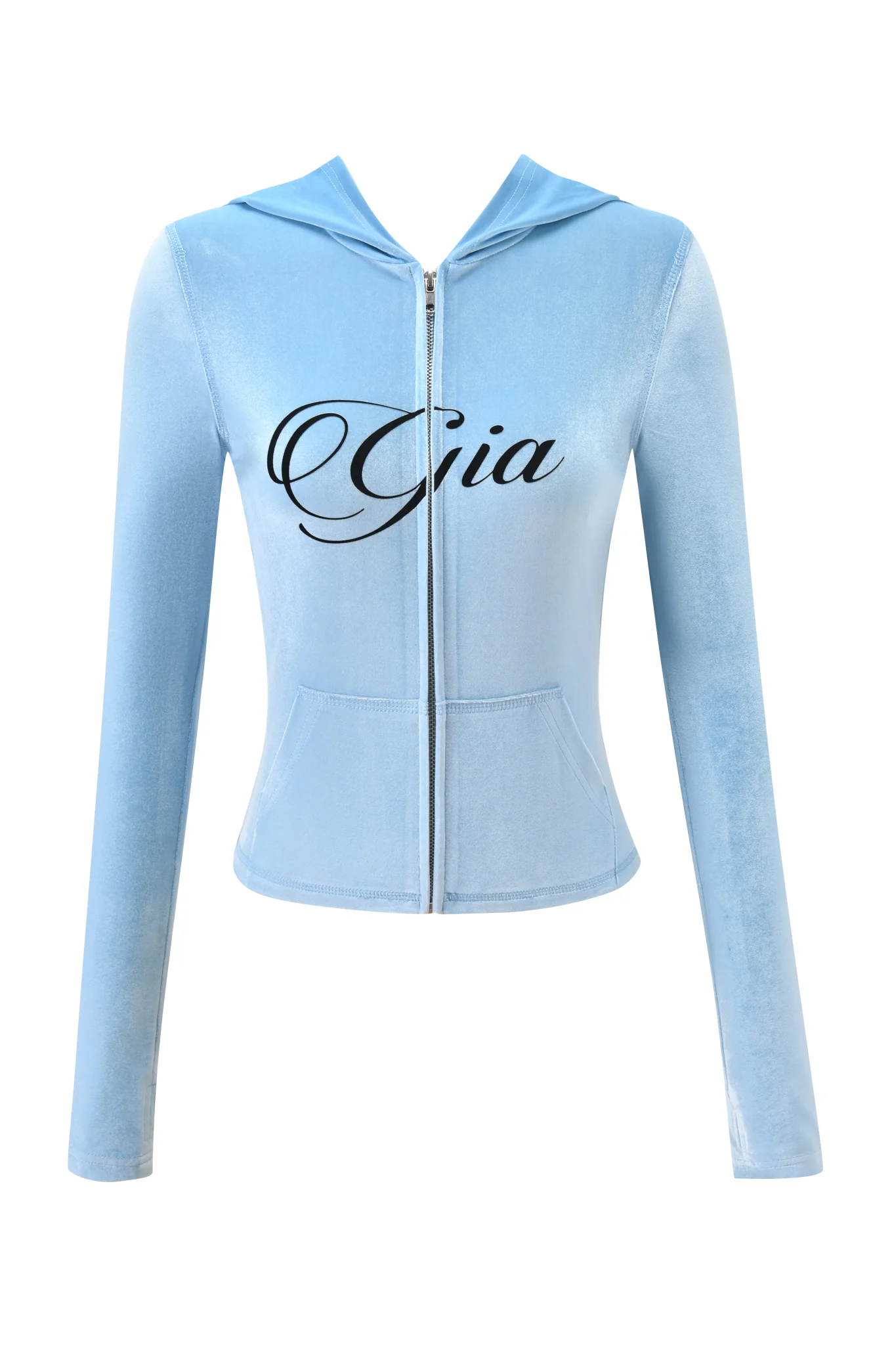 BLARE VELOUR POCKET HOODIE - ICE BLUE - Image 8