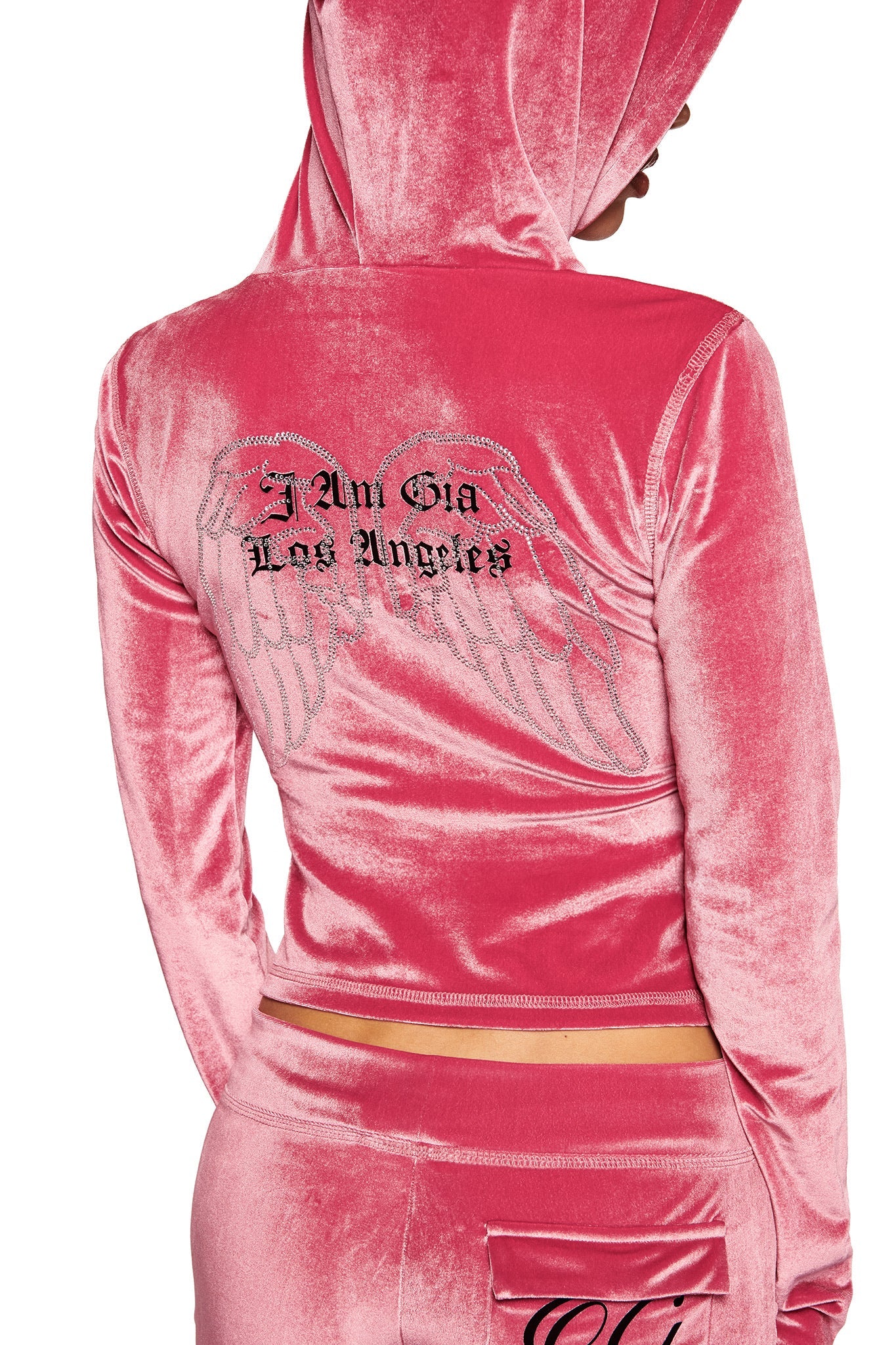 BLARE VELOUR POCKET HOODIE - PINK - Image 4