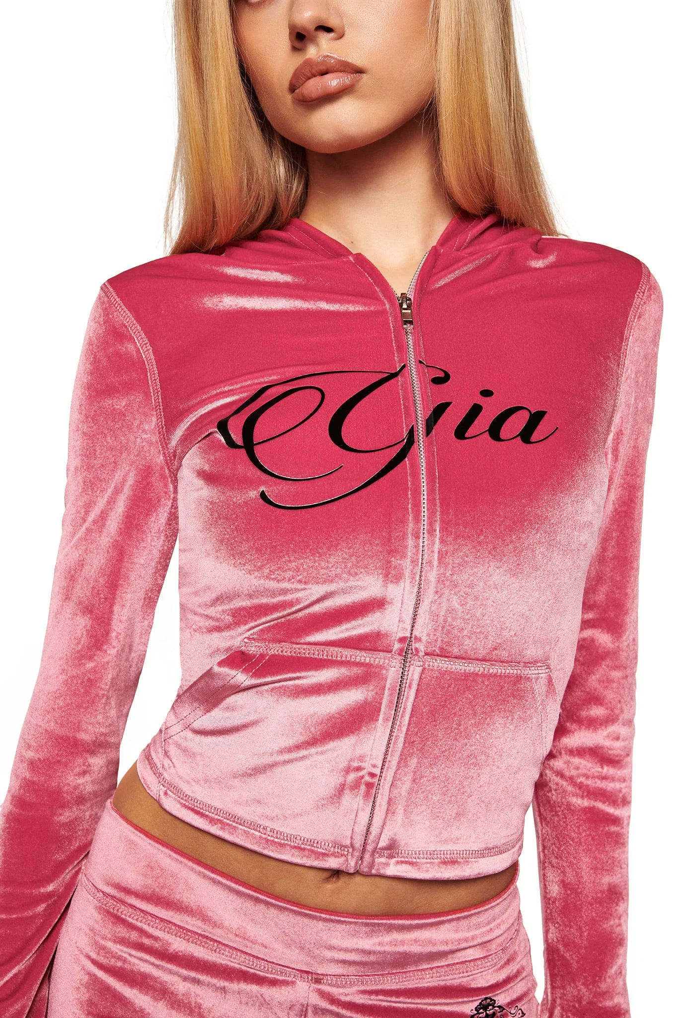 BLARE VELOUR POCKET HOODIE - PINK - Image 6