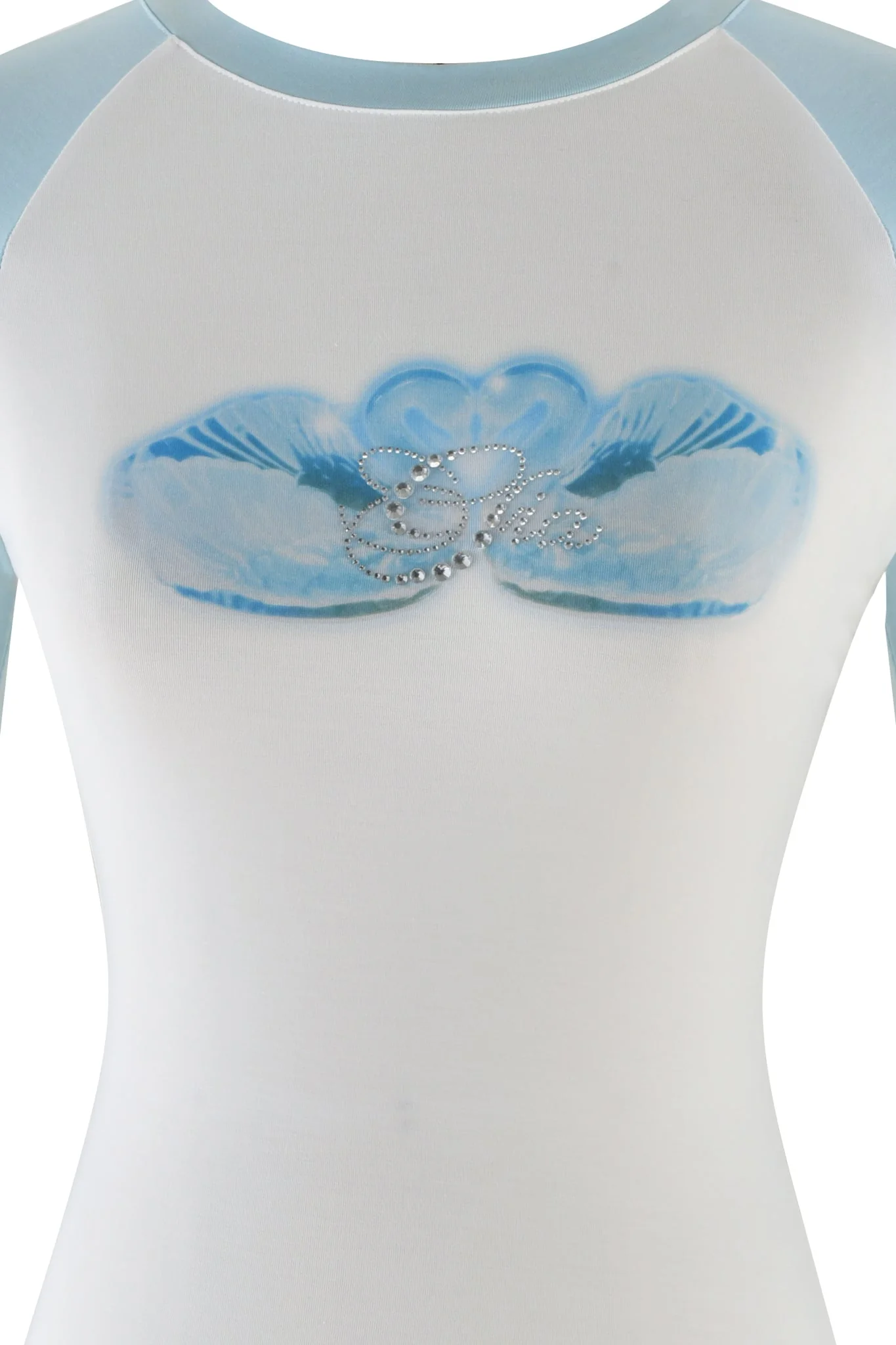 CAMELIA RAGLAN TOP - WHITE : BLUE - Image 8