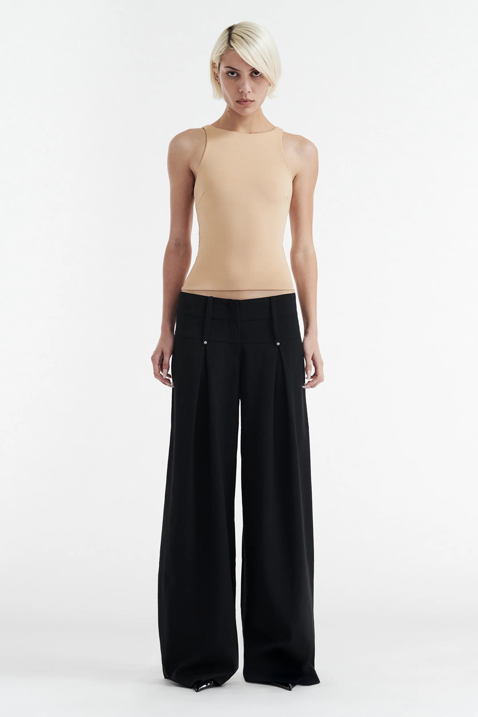 CHARLOTTE WIDE LEG PLEAT PANT - BLACK - Image 6