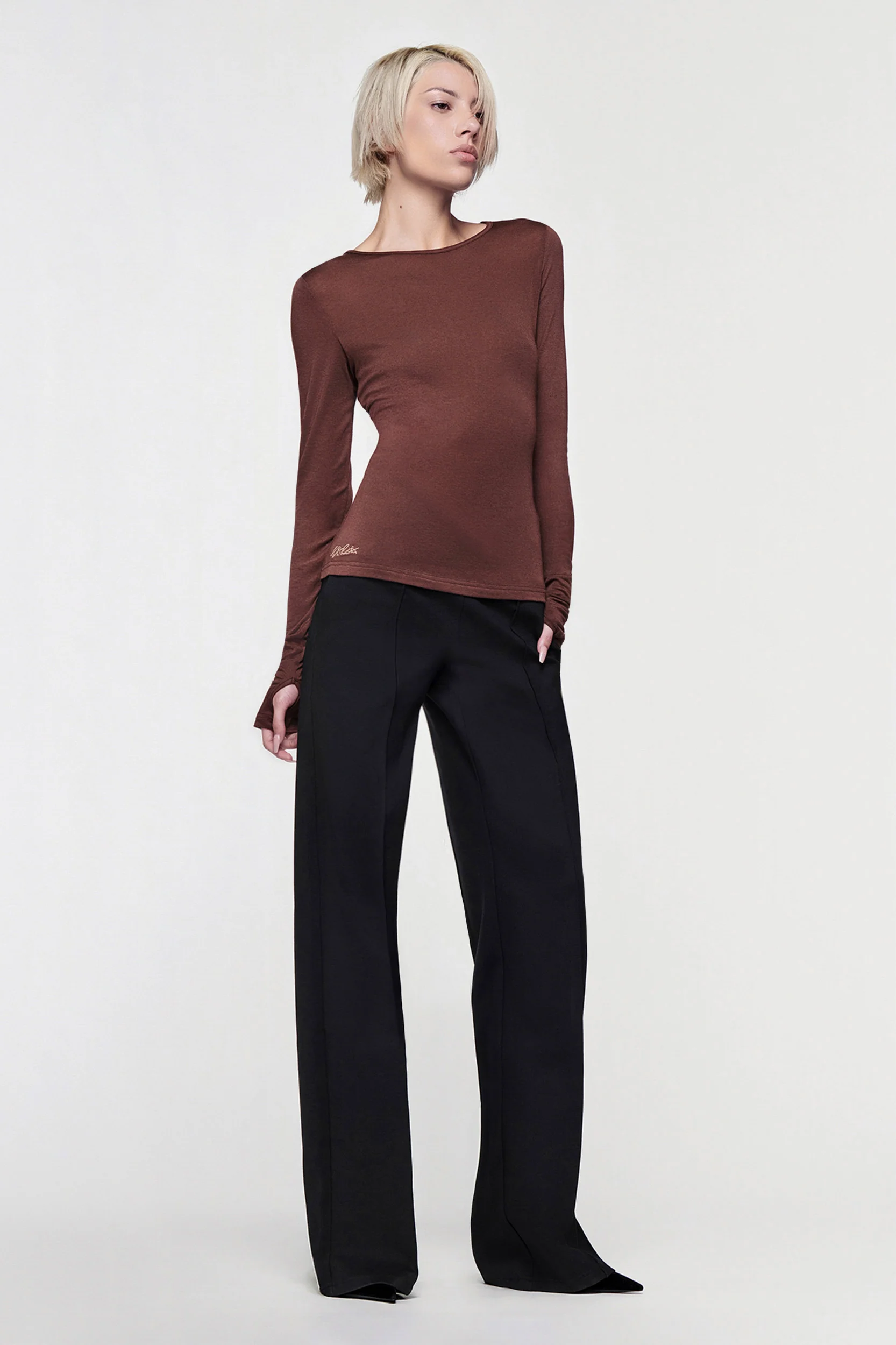 CLAUDIA LONG SLEEVE BASIC TOP - CHOCOLATE - Image 2