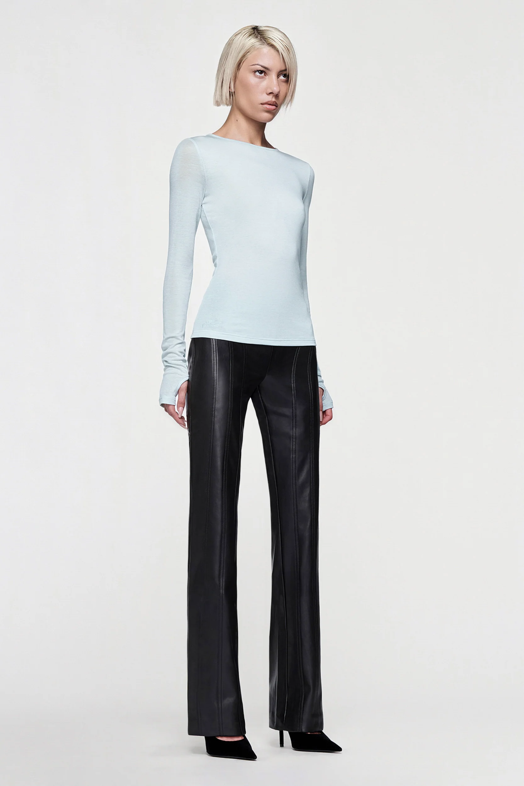 CLAUDIA LONG SLEEVE BASIC TOP - EGGSHELL BLUE - Image 2