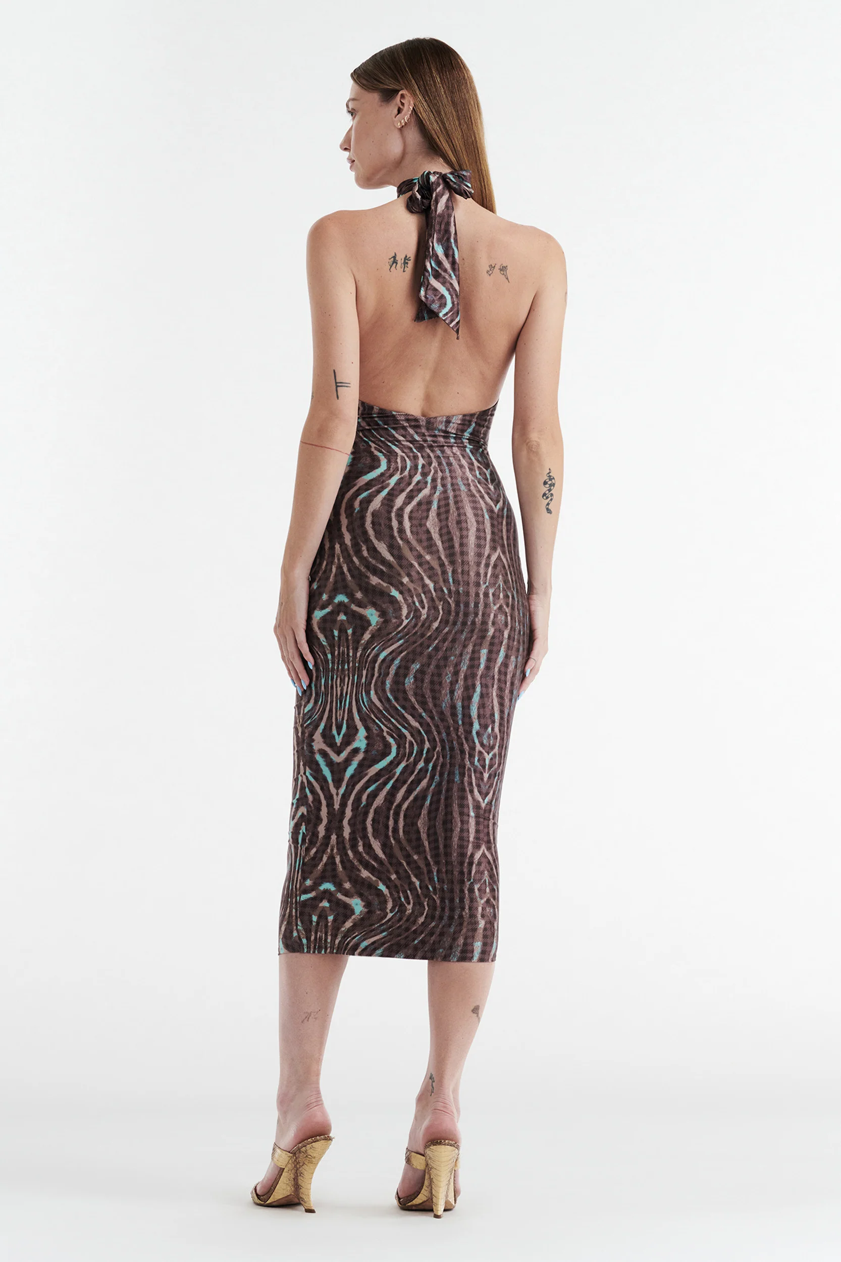 CLEO HALTER TIE MIDI DRESS - WARPED CHECK - Image 3