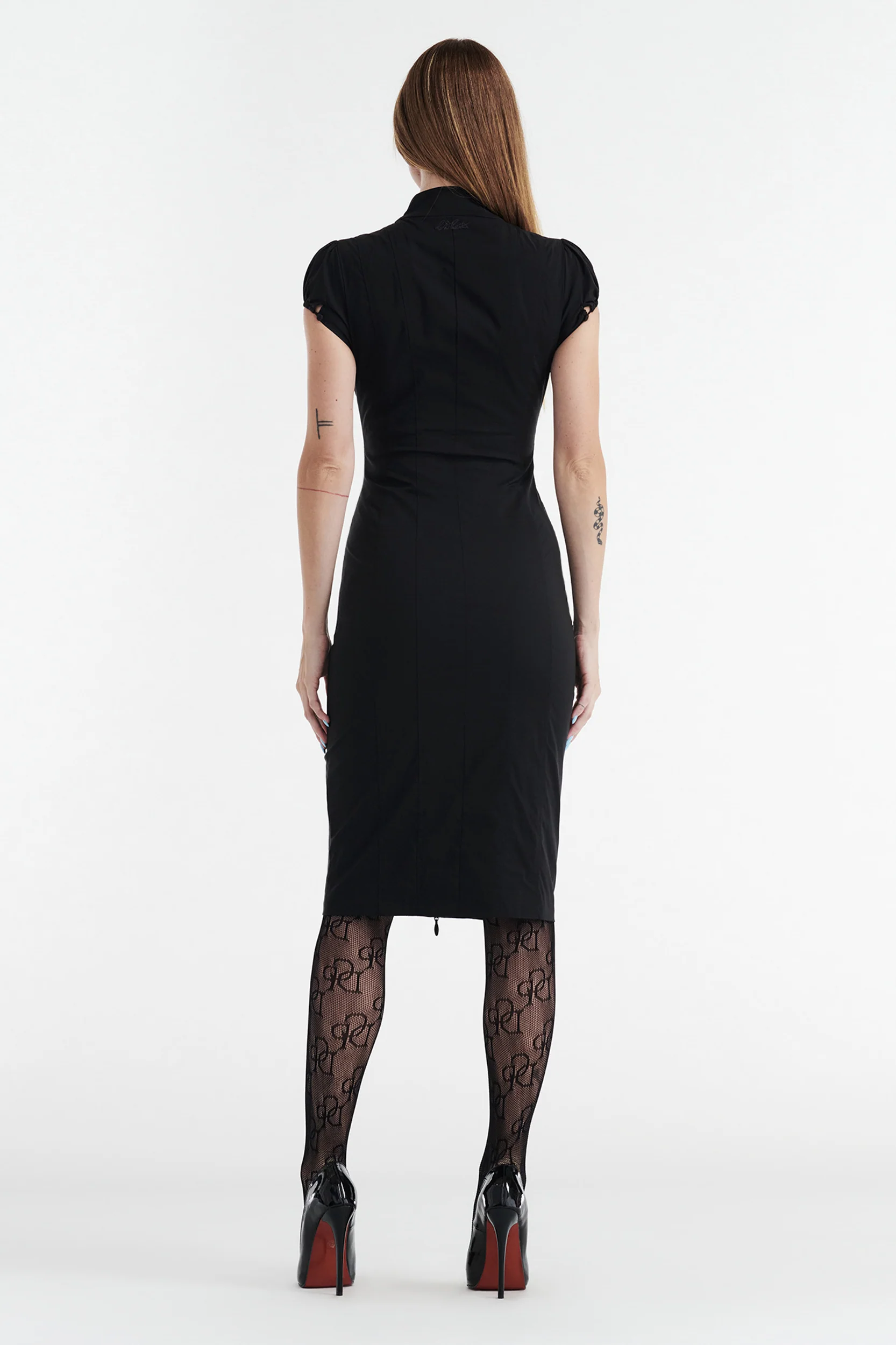 COLETTE PANELLED PUFF SLEEVE MIDI DRESS - BLACK - Image 4