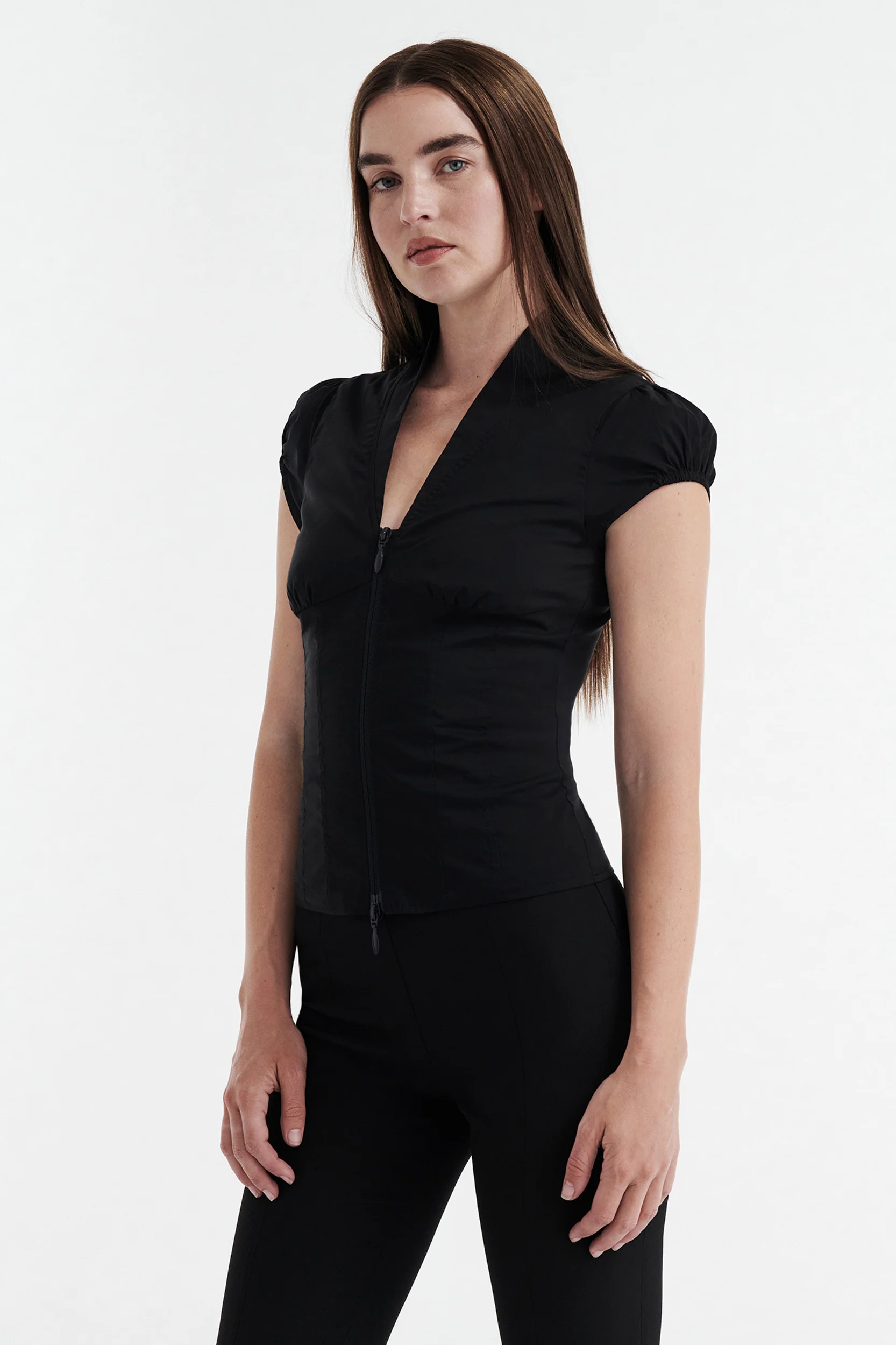 COLETTE PANELLED PUFF SLEEVE TOP - BLACK - Image 6