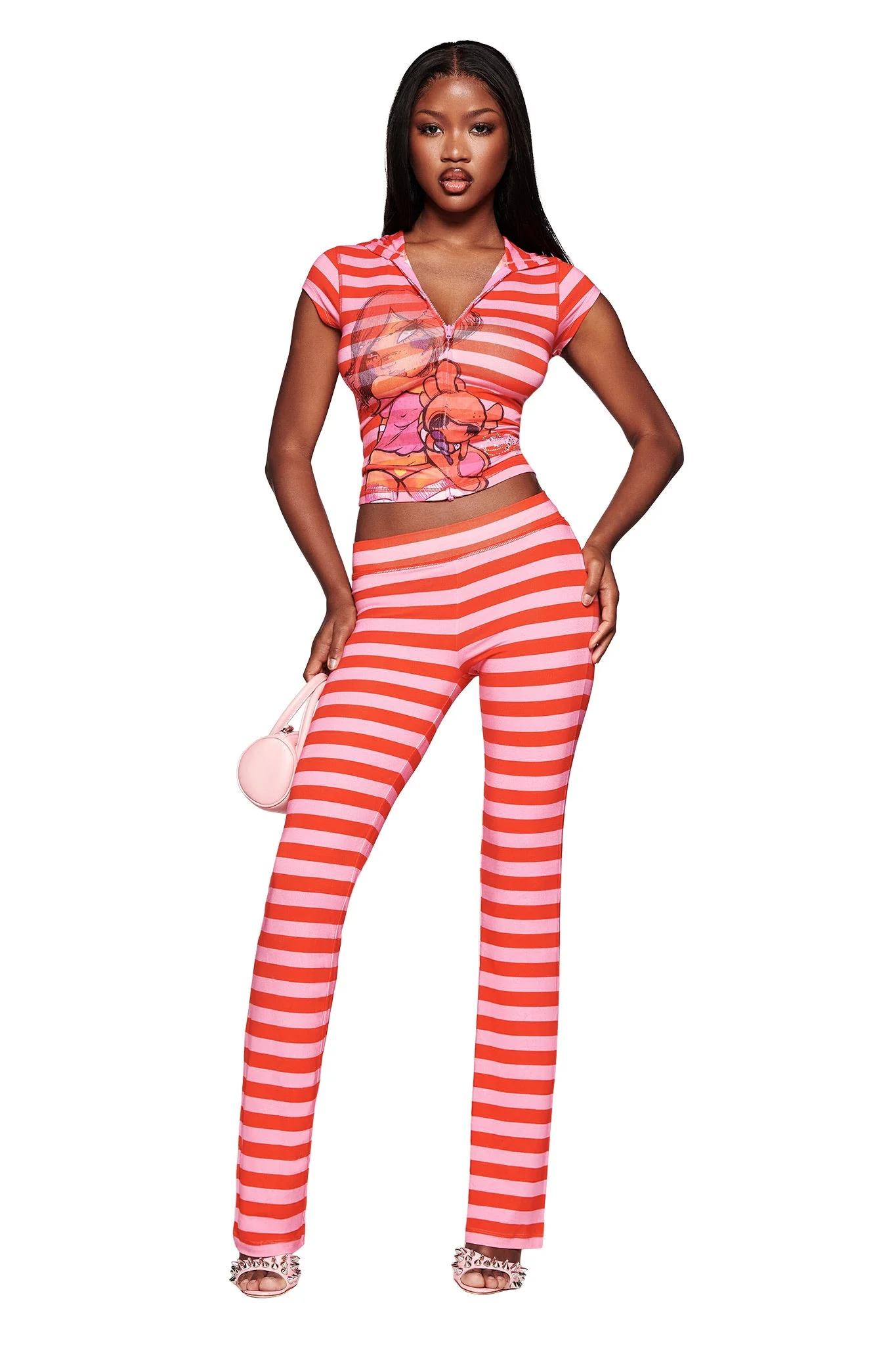 FAFI BLARE CAP SLEEVE HOODIE - PINK STRIPE - Image 2