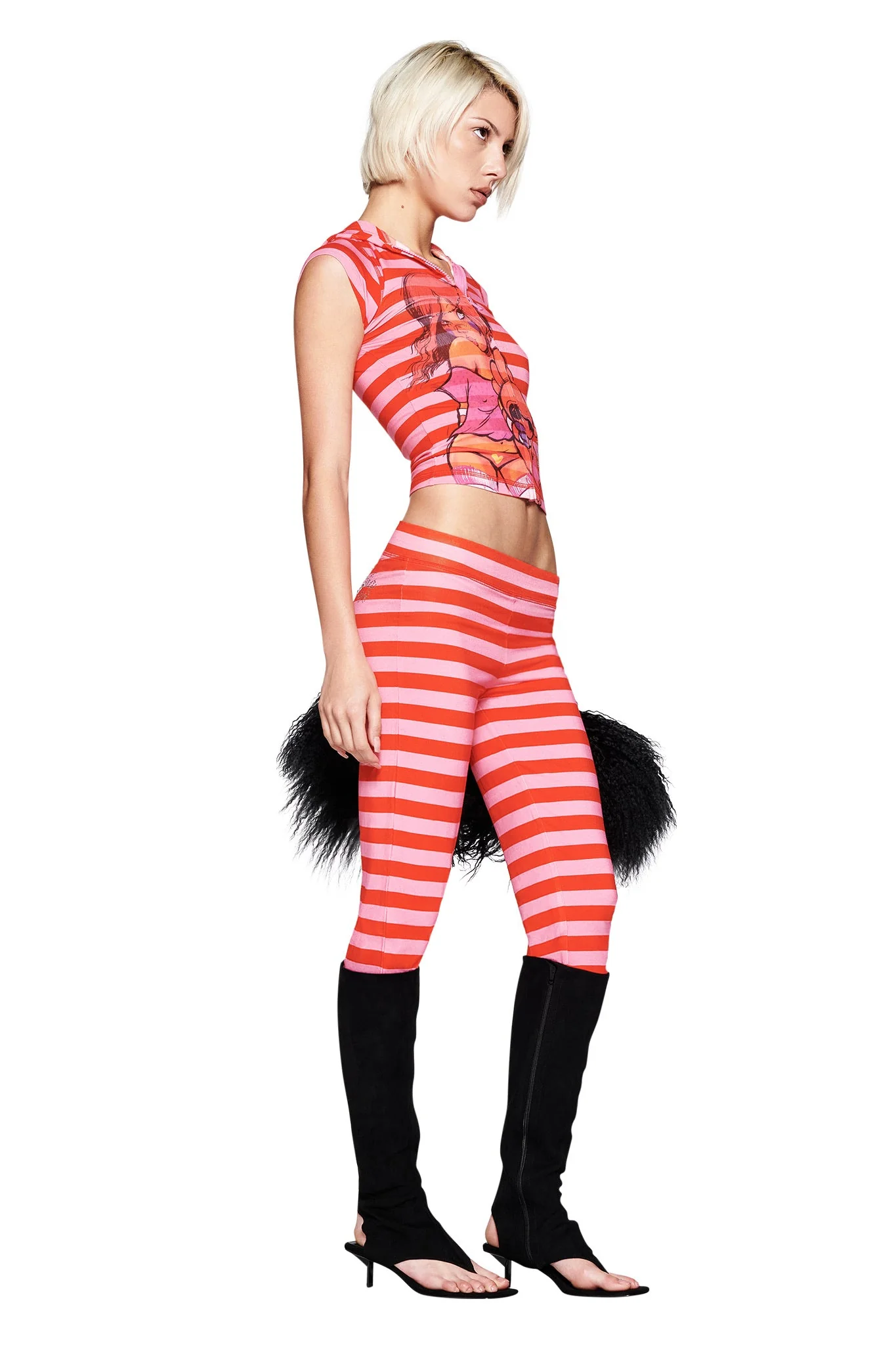 FAFI BLARE CAP SLEEVE HOODIE - PINK STRIPE - Image 5