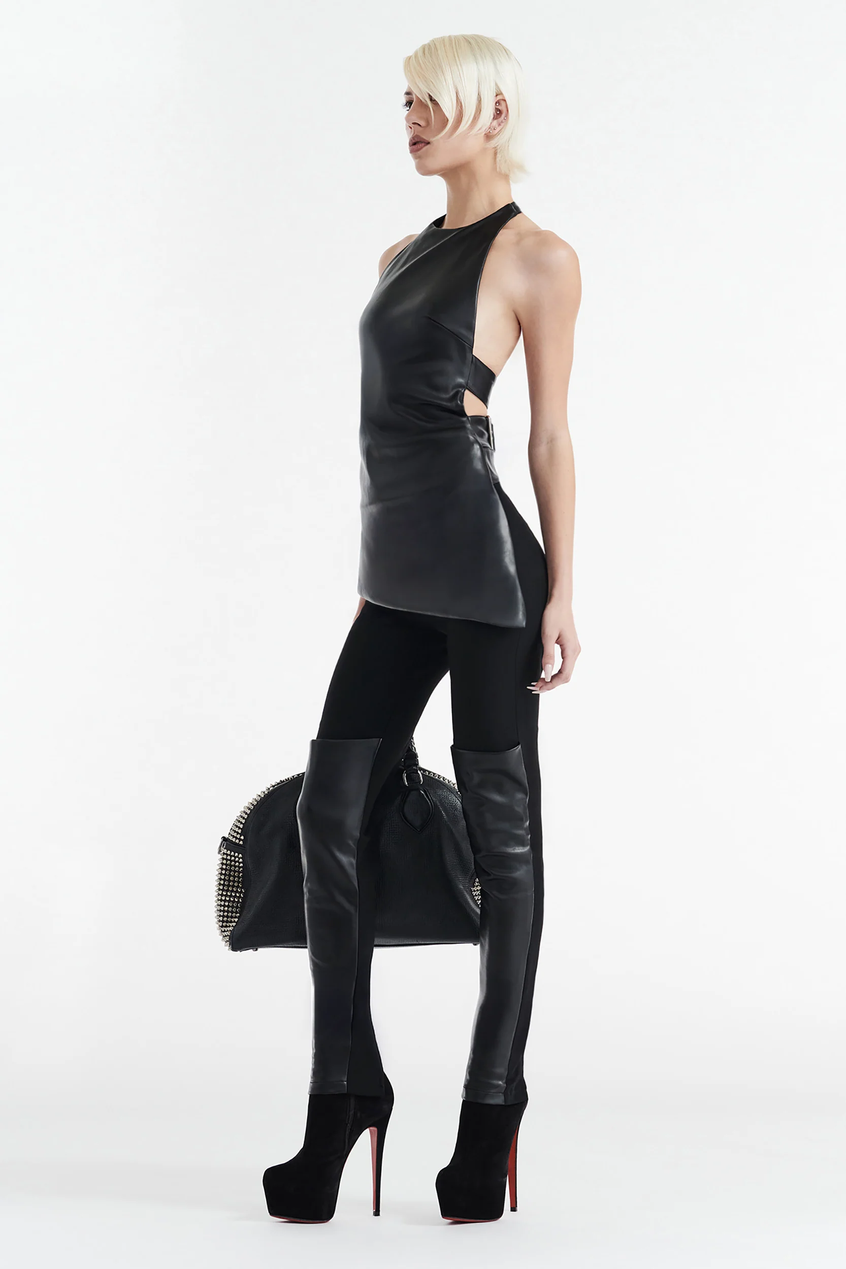 INES ASYMMETRICAL FAUX LEATHER TOP - BLACK - Image 5