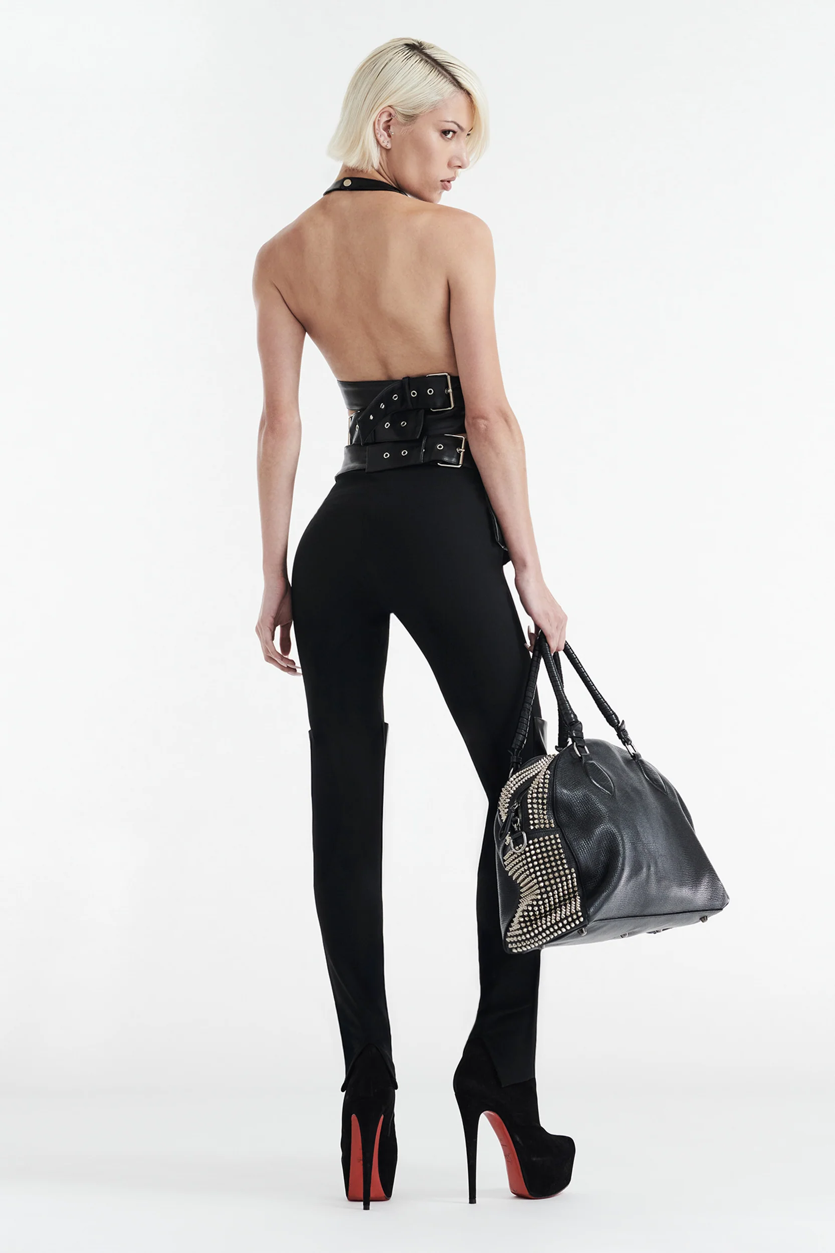INES ASYMMETRICAL FAUX LEATHER TOP - BLACK - Image 7