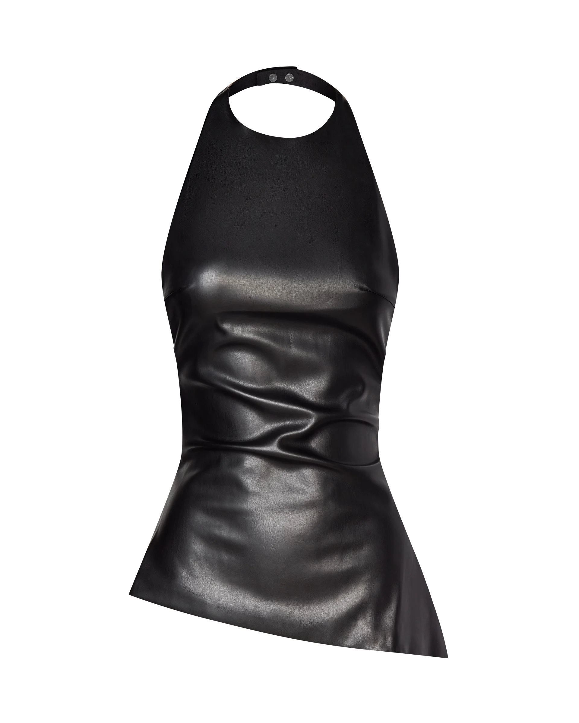 INES ASYMMETRICAL FAUX LEATHER TOP - BLACK - Image 8