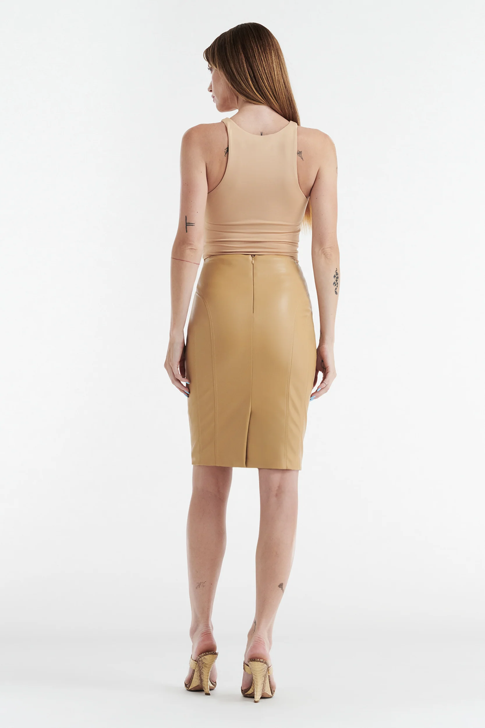 INES FAUX LEATHER PENCIL SKIRT - TAN - Image 5