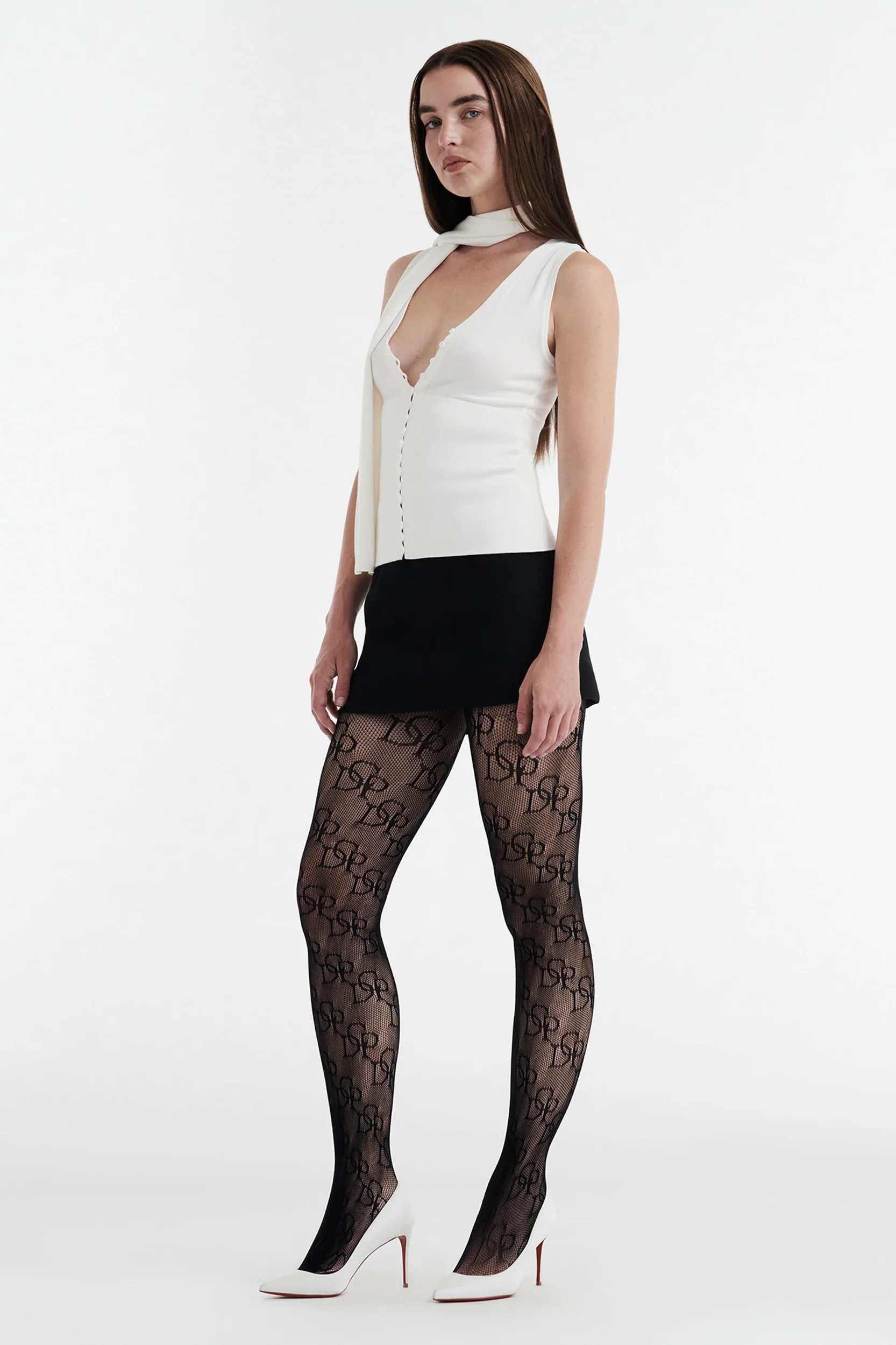 LILY SLEEVELESS KNIT BUTTON UP TOP - WHITE - Image 2