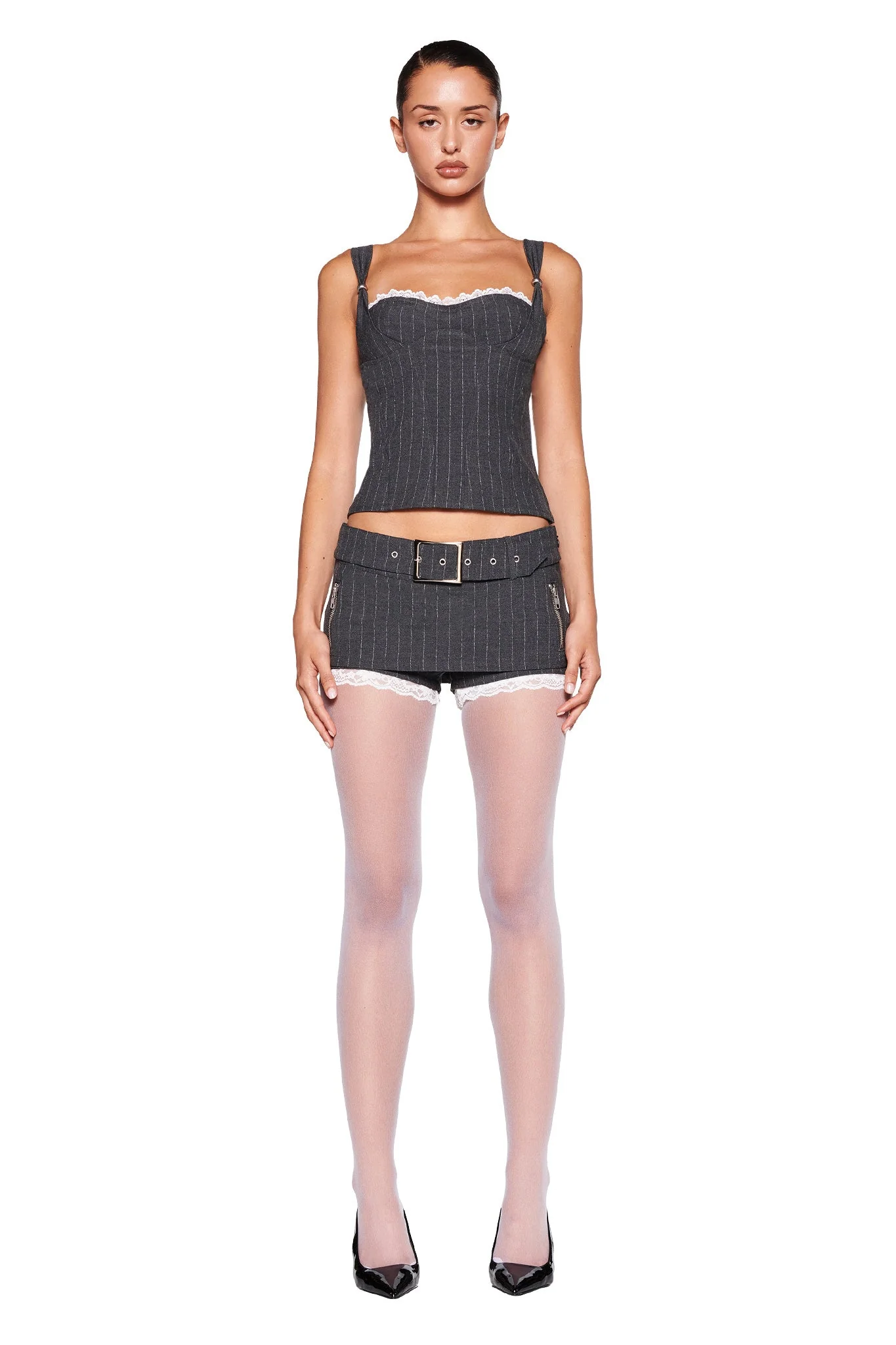 MARRION SKORT - GREY : PINSTRIPE - Image 6