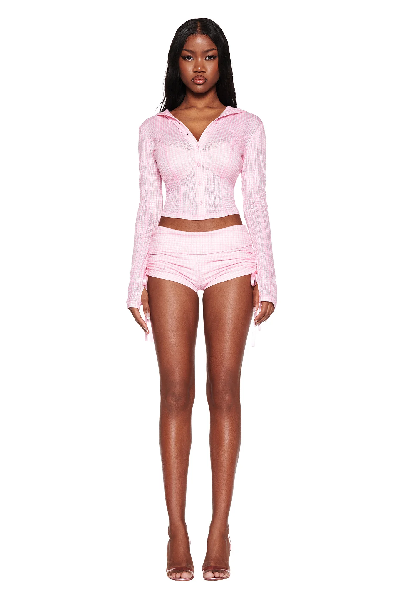 MIA SHORT - PINK : PINK GINGHAM - Image 3