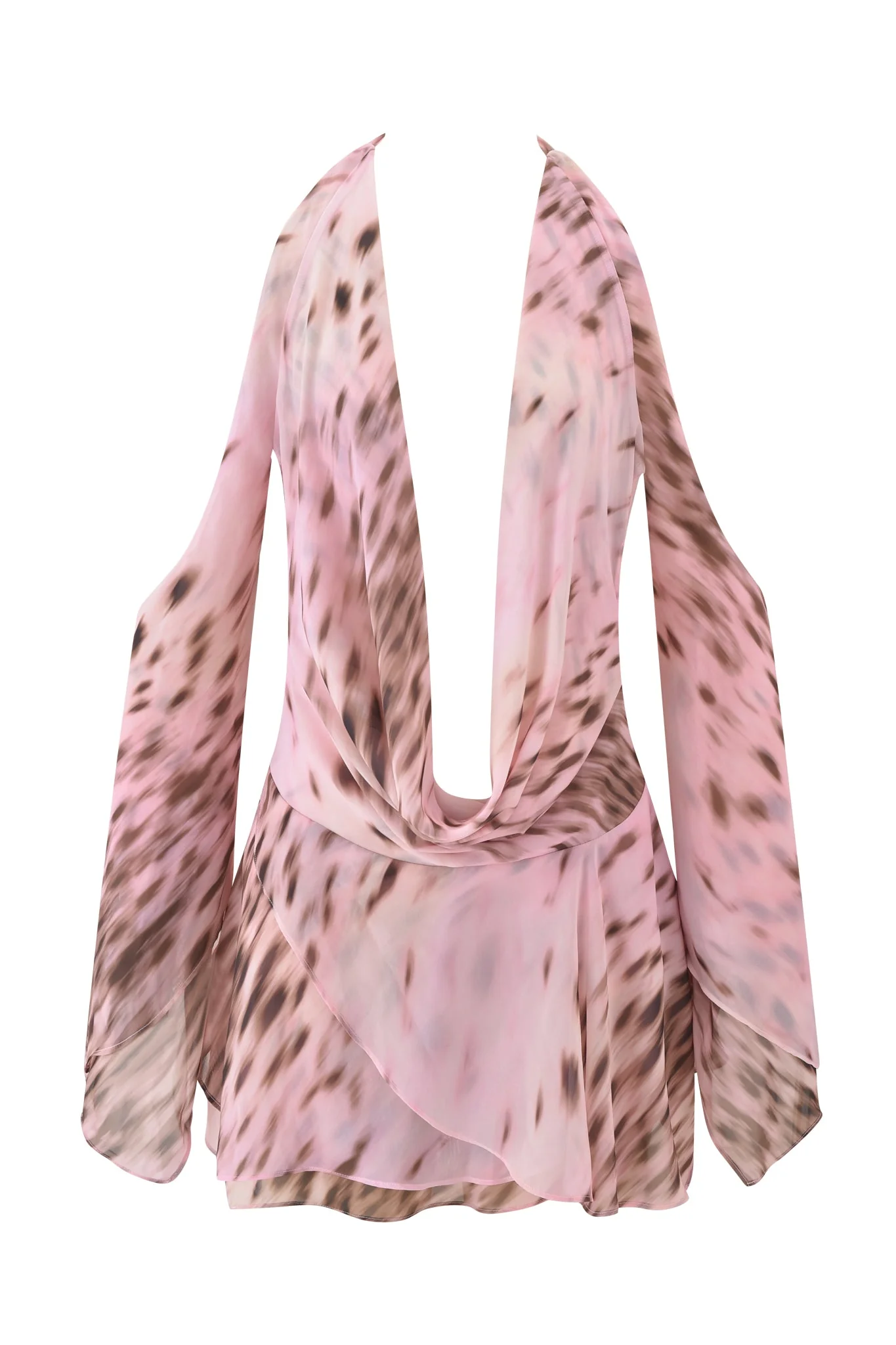 ROSANNA COWL HALTER MINI DRESS - BLURRED CHEETAH - Image 7