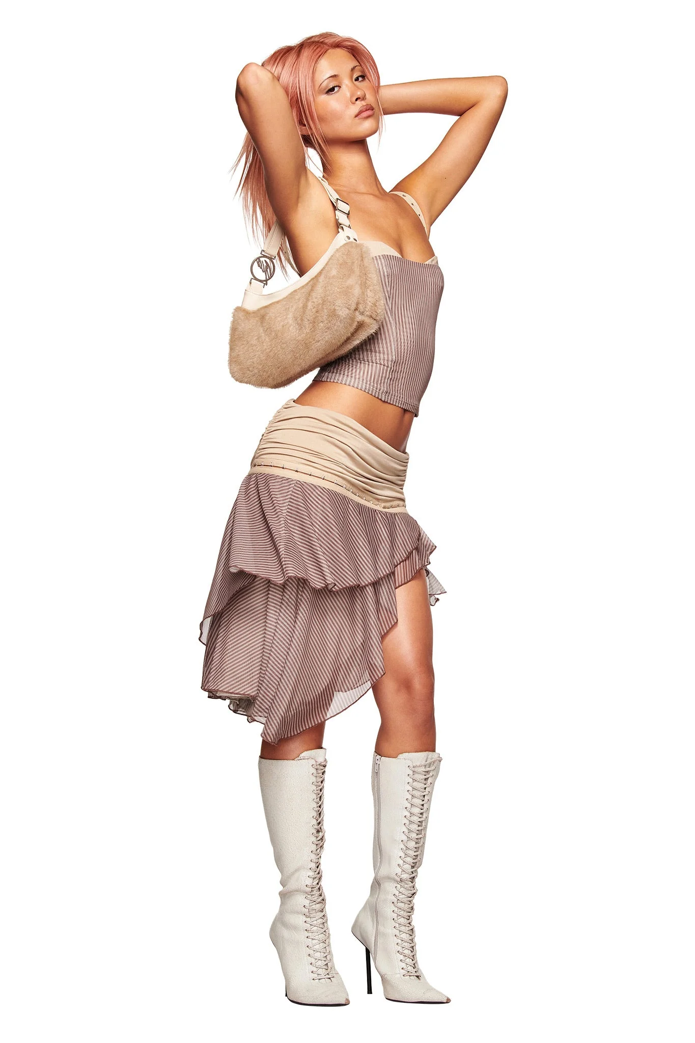 SEPHI MIDI SKIRT - MUSHROOM STRIPE - Image 3