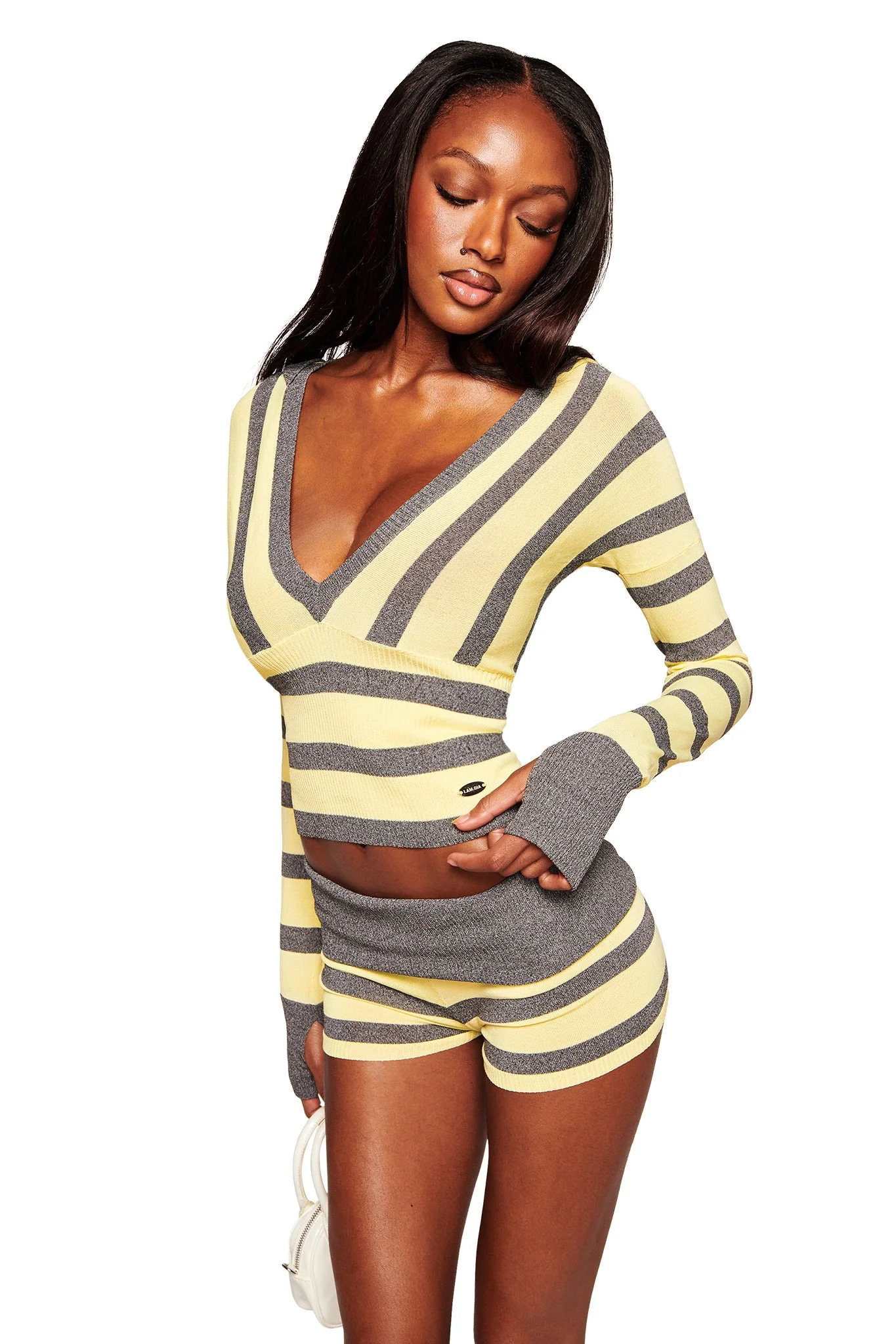 SUZI SWEATER - YELLOW AND GREY STRIPE - Image 2