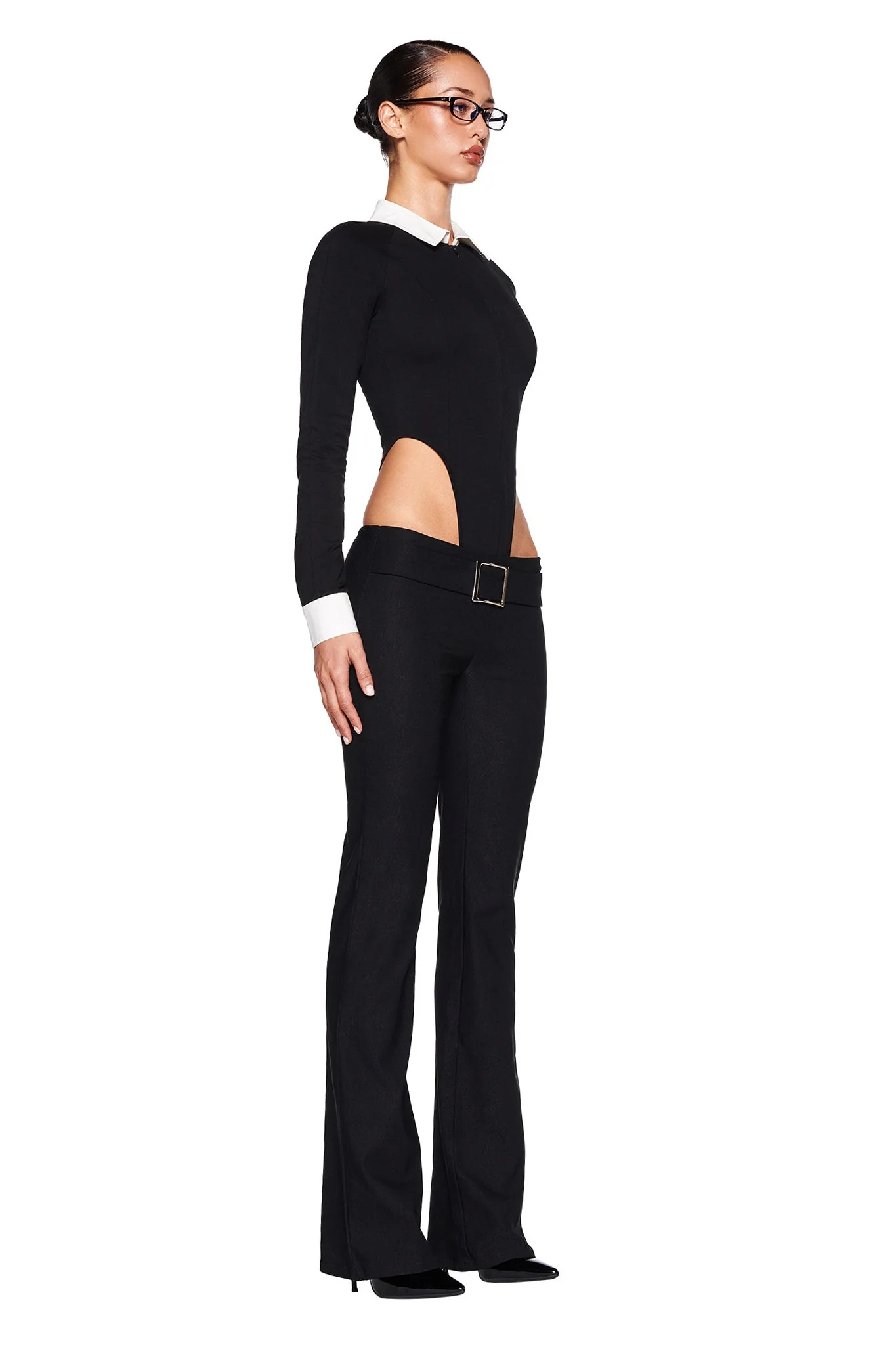 TARA TUXEDO BODYSUIT - BLACK - Image 2