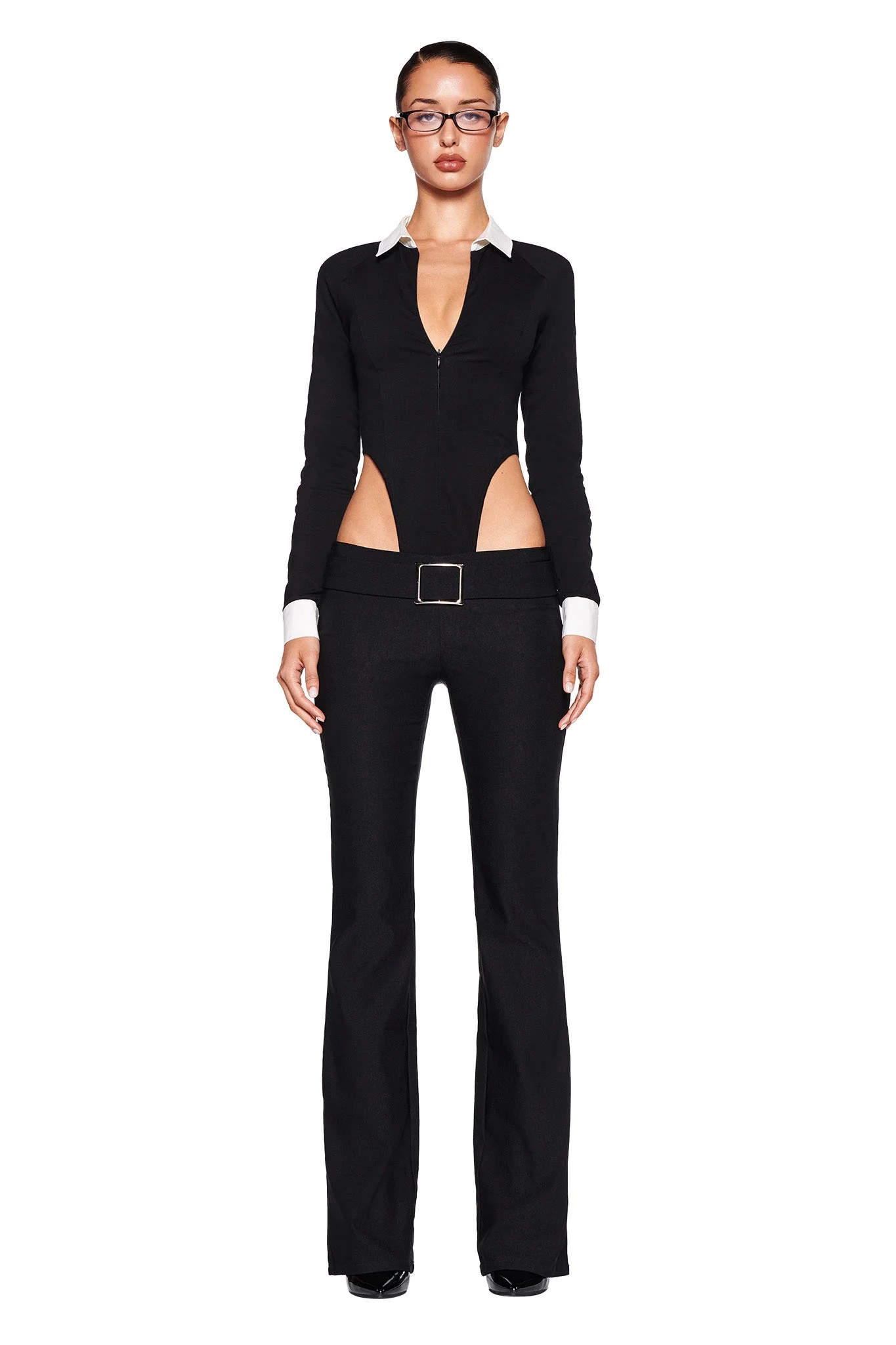 TARA TUXEDO BODYSUIT - BLACK - Image 4