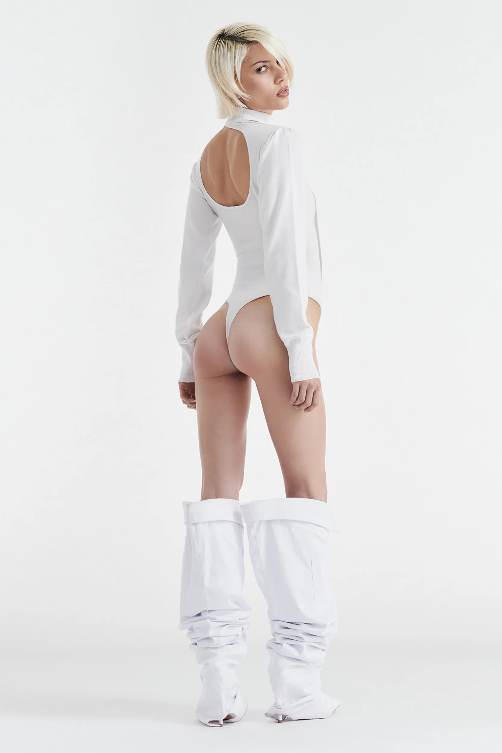 VIVIENNE LONG SLEEVE KNIT BODYSUIT - WHITE - Image 3